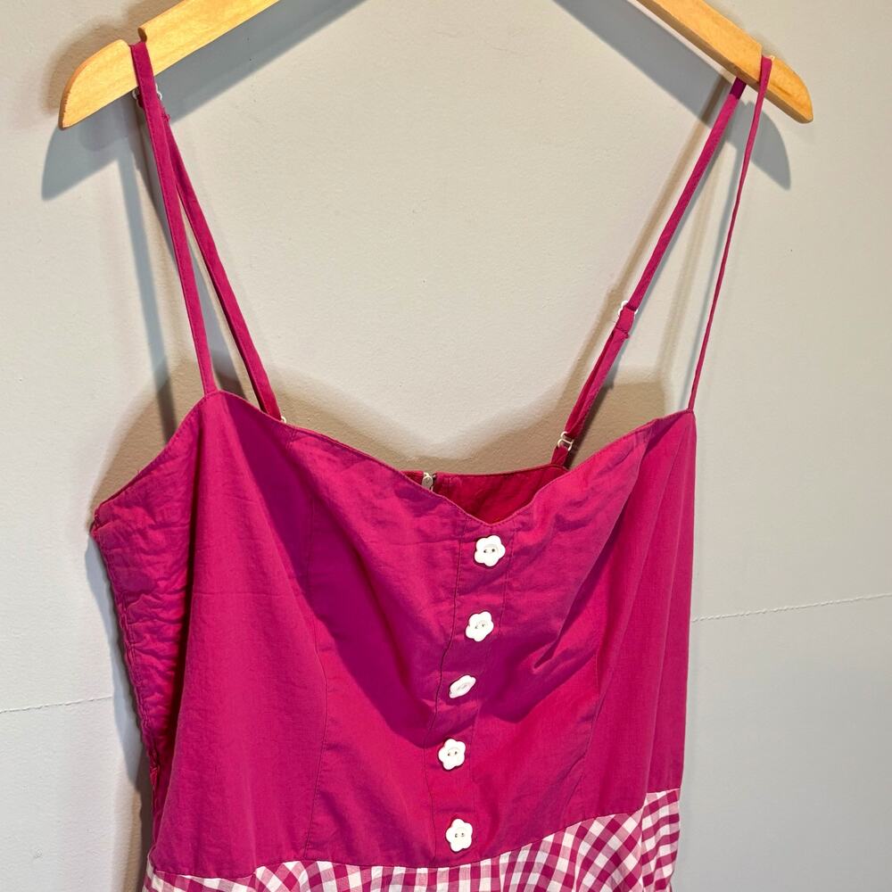 Hell Bunny Pink & White Gingham Fit & Flare Dress - size Large - Picture 2 of 8